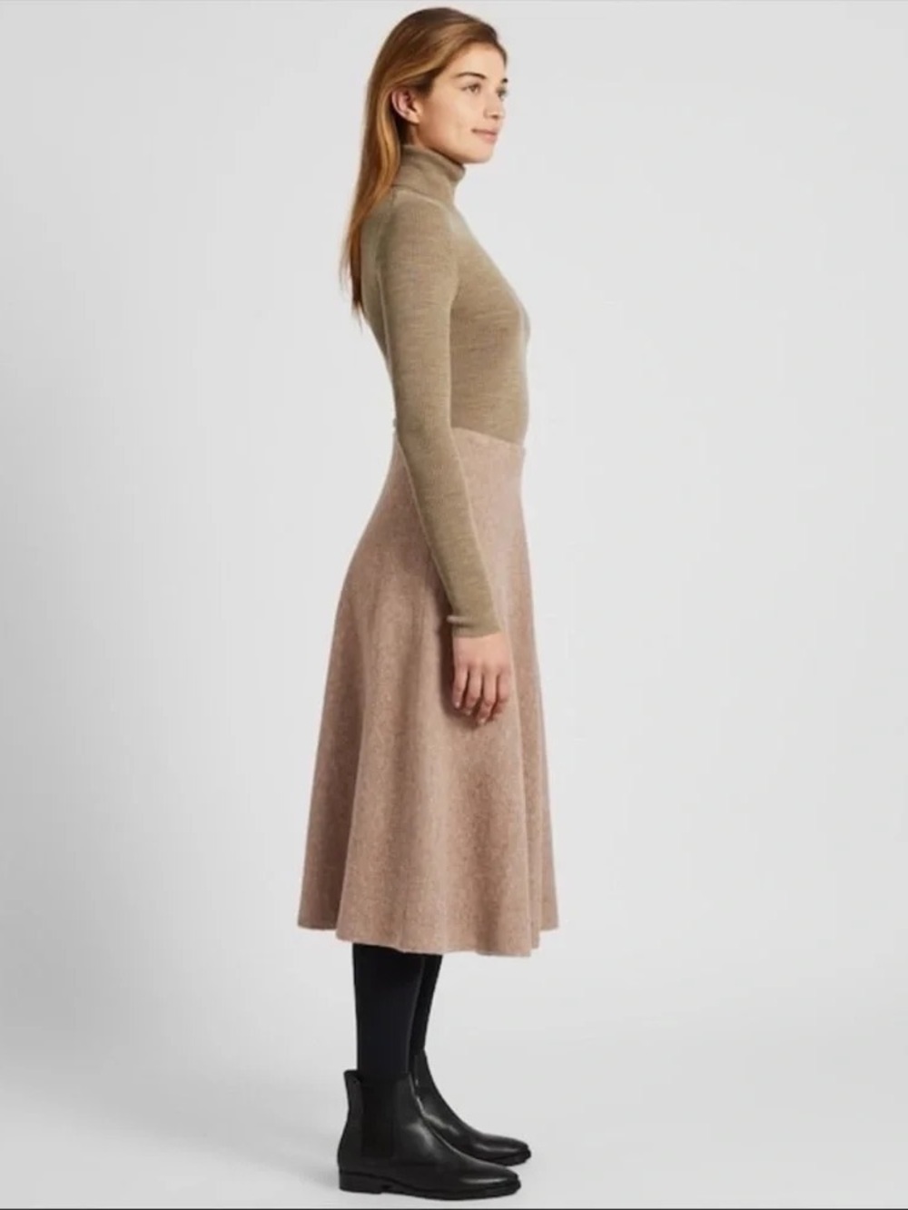 UNIQLO Beige Souffle Yarn Knit Flare Midi Skirt Size XS NWT  a line